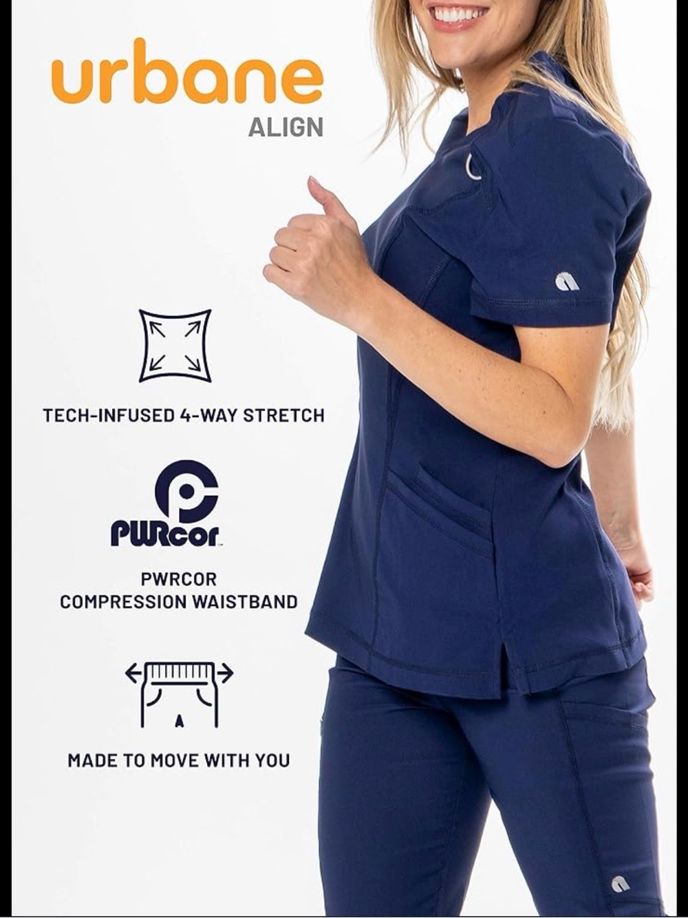 Urbane Navy V‑Neck Scrub Top with White Piping